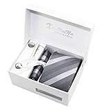 Newland Mens Handmade Polyester Silk Regular Width Necktie with Cufflinks Pocket Square and Tie Clip 3'' (8cm) (Gray)
