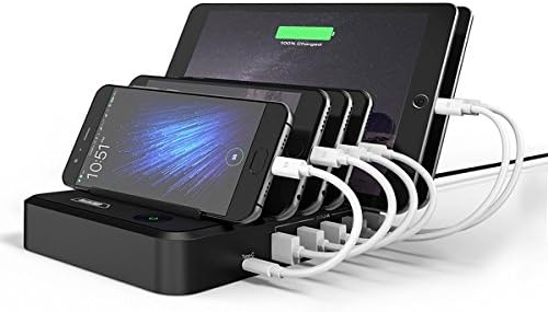 Bototek Charging Station, 6 Port USB Desktop Charging Dock with USB C Port for Multiple Devices iPhone iPad Kindle &amp; Other Tablets