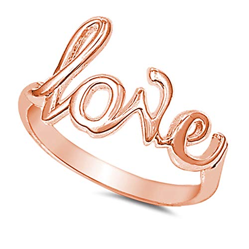 CloseoutWarehouse Sterling Silver Rose Gold-Tone Plated Love in Script Ring Size 8