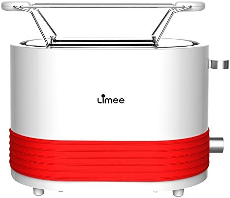 Limee TR0701-bun warmmer 2 slice toaster with wide slots and silicone ring glossy plastic red