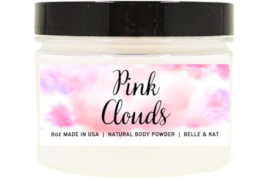 Body Powder for Men & Women Scented Pink Clouds, Bath Perfume Dusting Powder with Fragrance & Essential Oils, Talc Free 8oz Container, Made in USA
