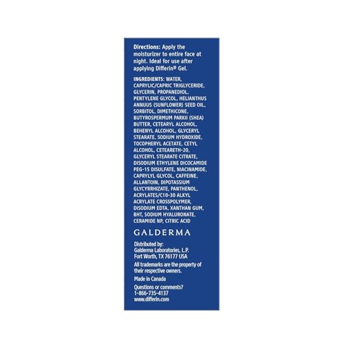DIFFERIN NIGHT CREAM WITH HYALURONIC ACID, RESTORATIVE NIGHT MOISTURIZER BY THE MAKERS OF DIFFERIN GEL, GENTLE SKIN CARE FOR ACNE PRONE SENSITIVE SKIN, 2.5 OZ (PACKAGING MAY VARY)