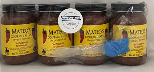 Mateo's Gourmet Salsa, Medium 16 Ounce (Pack of 4) Bundled with a Silicone Basting Brush in a Prime Time Direct Sealed Bag