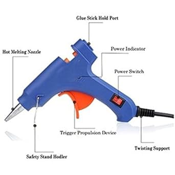 Schofic Hot Melt Glue Gun (Bonus 5 Glue Sticks Included) - Heavy Duty 20 Watt For DIY Small Craft [Made In Taiwan] - Blue