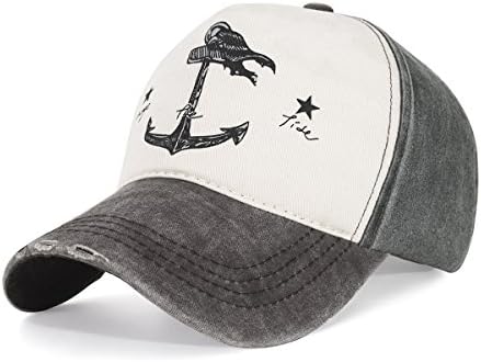 CHOSUR Vintage Style Baseball Cap Pirate Ship Anchor Printing Adjustable Youth Cap for Girls and Boys(Brown Brim)