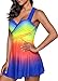 crazycatz Womens Printed Swimdress and Boyshort Rainbow Print