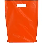 Merchandise Bags, Die Cut Handles, Strong, Durable, and Tear Resistant Bags Perfect for Retail, Boutiques, or Any Events, Different sizes and colors (Orange, 12x15 Inch (Pack of 100))
