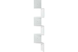Amazon Basics 5-Tier Corner Shelf, Wall-Mounted, Set of 1, Floating Corner Bookshelf for Living Room, Bedroom, Bathroom, Home Office, 7.8"D x 48.5"W x 7.8"H (Inches), White