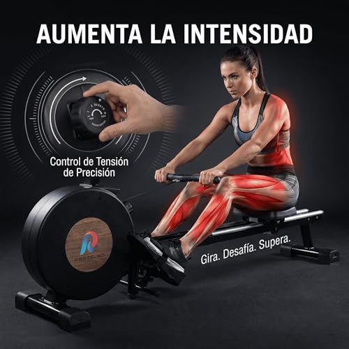 RESTSUKO Remadora Magnética Resistencia Ajustable 8 Niveles - Máquina de Remo con Asiento Ergonómico Ultrasuave, Soporte Tablet y Móvil, Riel Aluminio, Monitor LCD, Entrenamiento Cuerpo Completo