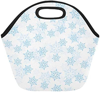 Insulated Neoprene Lunch Bag Snowflake Great Winter Christmas Large Size Reusable Thermal Thick Lunch Tote Bags For Lunch Boxes For Outdoors,work, Office, School