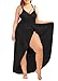 Plus Size Chuanqi Women's Spaghetti Strap Cover Up Beach Backless Wrap Long Dress Black 4X