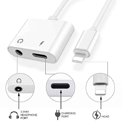 CaseyPop to 3.5mm Aux Headphone Jack Audio Adapter, 2 in 1 Adapter Compatible with Phone XR/XS MAX/X / 7 Plus / 8 Plus (Support iOS 11, iOS 12)-White