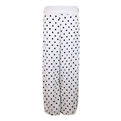 Botrong Women Printed Loose Leg Pants Women's Casual Pants (White,S)