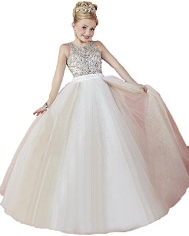 Zhiban Little Girls Sparkle Tulle Glitz Princess Pageant Dresses 10 US Champagne