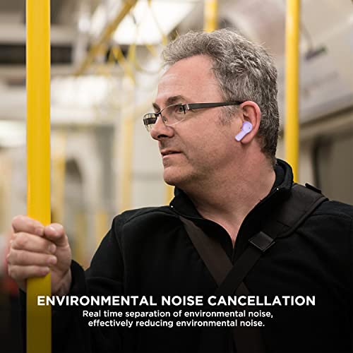 HTC 2023 True Wireless Earbuds 1 Bluetooth 5.1 Earphones, in-Ear Headphone ENC Noise Cancellation with Transparent Charging Case, 32-Hour Playtime/Built-in Mic/Touch Control -Crystal Purple