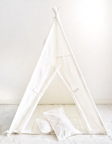 Handmade Teepee Play tent for Kids in Natural Unbleached Cotton Canvas. Comes with Padded Mat Base and Two Pillows