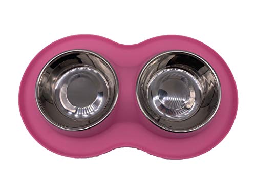 Roysili Double Dog Bowl Pet Feeding Station, Stainless Steel Water and Food Bowls with Non Skid Non Spill Silicone Mat, Quality Dog Bowl Holder for Small Medium Dogs Cats (Small, Pink) - Thumbnail 6