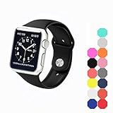 XIYA Soft Silicone Replacement Sport Band for Apple Watch for 2 Lengths, Black,42mm