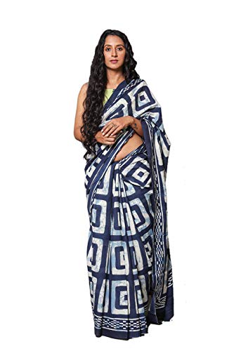Hand Block Printed Cotton Mulmul Saree with unstitched Blouse (Jaipuri Print)