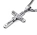 Fifth Ave Fair Men's Stainless Steel Silver Plain Jesus Christ Crucifix Cross Pendant Necklace with Cuban Curb Link Chain, 24