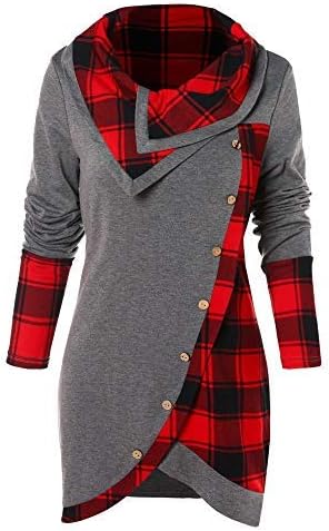 Woman Tops Jaminy Blouse Women Long Sleeve Plaid Turtleneck Tartan Tunic Sweatshirt Pullover Tops