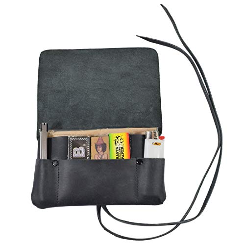 Hide & Drink, Rustic Leather Tobacco Pouch, Smoking and Field Notes Case Handmade Includes 101 Year Warranty :: Charcoal Black