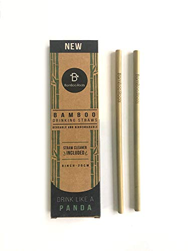 Pack of 12 Reusable and Biodegradable Bamboo Drinking Straws by BamBoo Roots - Plastic Drinking Straw Alternative - 100% Organic, BPA Free, Non-Toxic, and No Inks or Dyes - Straw Cleaner Included -