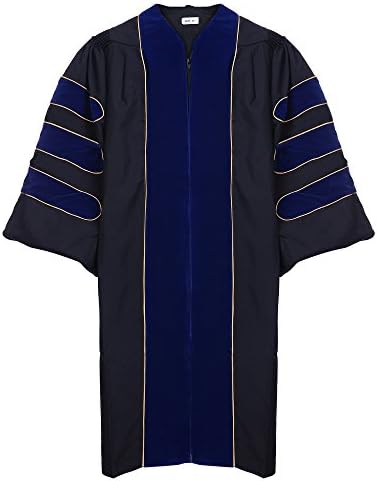 GraduationStore Unisex Deluxe Doctoral Graduation Gown With Velvet and Gold Piping (45(5'0"-5'2"), Royal Blue)