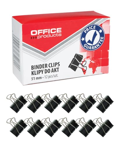 Office Products Lot de 12 pinces a papier 51 mm en metal/noir/argente/resistantes a la deformation/trombones