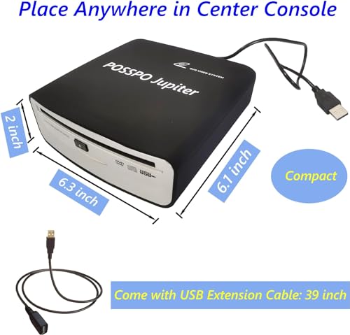 POSSPO Jupiter USB CD Player for Car Auto, Portable External CD DVD Player, USB Plug & Play (No Decoder Needed), AUX Uses Decoder for Louder Clearer Sound, Anti-Skip, Seamless Track Playback, Resume