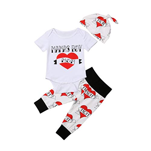 Newborn Toddler Baby Boys Mama's Boy Letter Printed Romper Bodysuit Tops Long Pants Hat Set