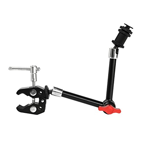 Dazzne 11 inch Adjustable Aluminum Alloy Articulating Friction Magic Arm & Large Super Clamp for DSLR Camera Rig, LED Lights, Flash Light, LCD Monitor (11 inch)