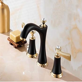 Zzyff European Three Hole 8 Inch Basin Faucet Copper Bathroom