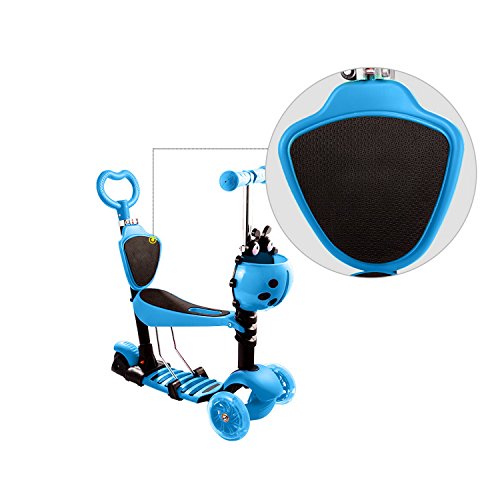 Bluefringe Kick Scooter 3-in-1 with Removable Seat Great,Adjustable Three Wheel Scooter for Girls & Boys – Fun Outdoor Toys for Kids Fitness, Outside Games,with LED PU Wheels