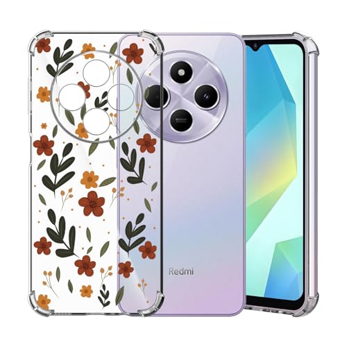 ChoosEU Transparent Case for Xiaomi Redmi 14C / Redmi 14C Slim Protective Soft TPU Silicone Case with Flowers Flower Drawings Clear Case Anti-Shock Protective Case Cover, Red Green