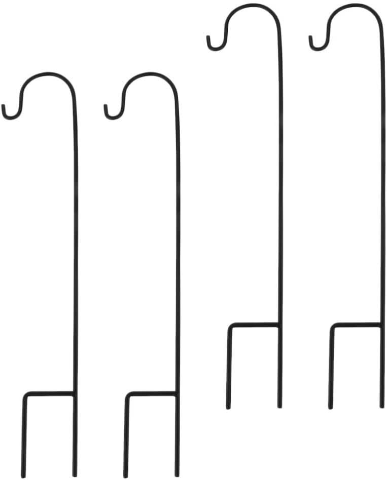 Outdoor Shepherd's Hooks - Cabilock 4Pack Shepherd Hooks Garden Hooks Crook Metal Border Hook with Base Shepherd Hook Garden Stakes Short Shepards Hooks for Outdoor Garden Lights, Flower Ball, Plant Baskets H42cm