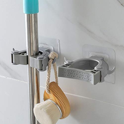Mop Broom Organizer Holder, Self Adhesive Wall Mounted Mop Organizer Holder Brush Hanger Cleaning Tools Storage Rack Kitchen Tools Hook for Kitchen, Bathroom, Laundry Room, Garden (A)