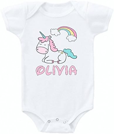 BuddymugsUnicorn Sleepy Pink Baby Onesie Bodysuit Short Sleeve Cute Personalized Custom Name 0 to 3 mos or 3 to 6 months for Girls Design 10