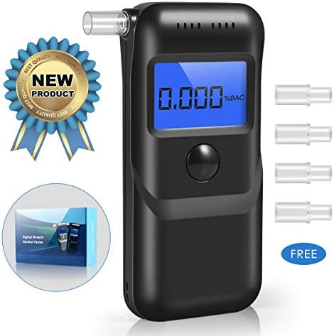 Breathalyzer, Professional Breath Alcohol Tester, Portable Digital Alcohol Detector LCD Screen with 5 Mouthpieces, Auto Power Off and Sound Alarm