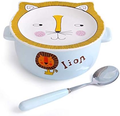 Home big wrist Bento Box Instant Noodle Bowl with Cover Ceramic Household Japanese Large Student Lunch Box Instant Noodle Bowl Dormitory Cute Cartoon Double Ear Handle Decorative hotel retro soup bowl