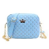 Women Messenger Bags Rivet Chain Shoulder Bag Leather Crossbody (Blue)