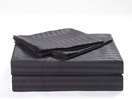 100% Pure Cotton Stripe Dark Grey Double Size 4 Piece Complete Bed Sheet Set 800 Thread Count Sateen Weave - Natural, Soft, 35 Cm Deep Pocket Quality Luxury Bedding By MahendraSales