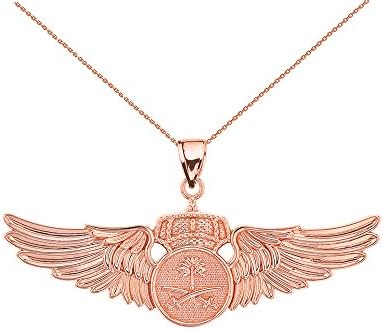 14k Rose Gold Royal Saudi Arabia Air Force Wings Insignia Pendant Necklace