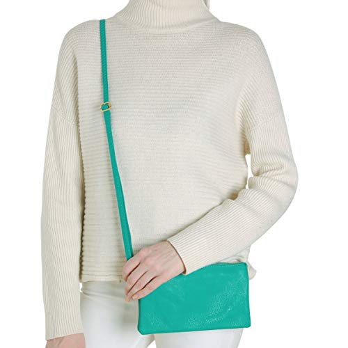 Humble Chic Vegan Leather Small Crossbody Bag or Wristlet Clutch Purse, Includes Adjustable Shoulder and Wrist Straps, Turquoise, Teal, Aqua Blue