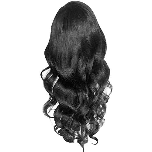 Leyerer Long Wavy Wig African Ladies Small Curly Hair Sets Wavy Curls Wig Brazilian Body Wave Lace Front Wigs for Black Women, (24 Inchs, Black)