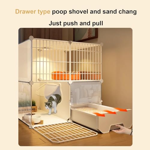 CENXI Cat Cage, Cat home, Premium Indoor Cat Cage with Litter Box, Easy Assembly HD Clear Fence And Sturdy Metal Grid, Keep Your Kitten Safe at Night