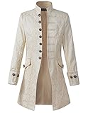 DarcChic Mens Velvet Goth Steampunk Victorian Frock Coat (L, Cream)