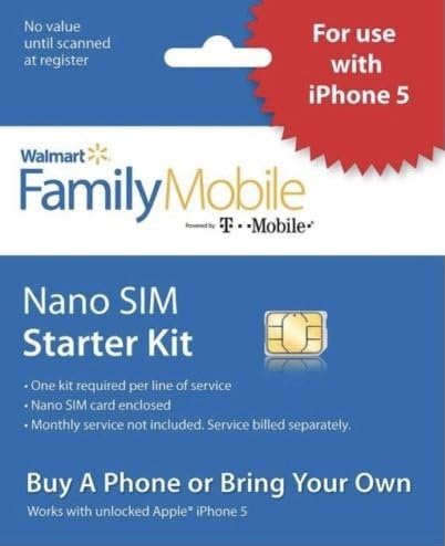 Walmart Family Mobile Nano Size SIM Card Starter Kit (by T-Mobile)