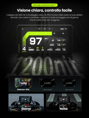 RiderNav R7M 7" Wireless CarPlay and Android Car for BMW Motorcycles - Native Control Wonder Wheel Action Camera | Real-Time Data Reading (TPMS/RPM) | OTA Upgrades | IP69K GPS | Nav Prep