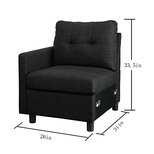 DAZONE Modular Sectional Sofa Assemble 7-Piece Modular Sectional Sofas Bundle Set Cushions, Easy to Assemble Left & Right Arm Chair,Armless Chair, Corner Chair,Ottomans Table Charcoal